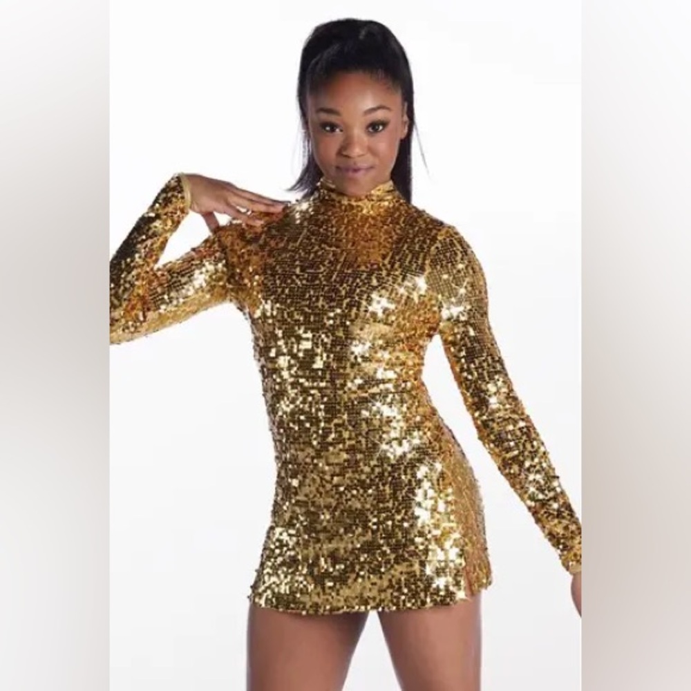 Weissman Ultra Sparkle Long Sleeve Shift Dance Costume Dress